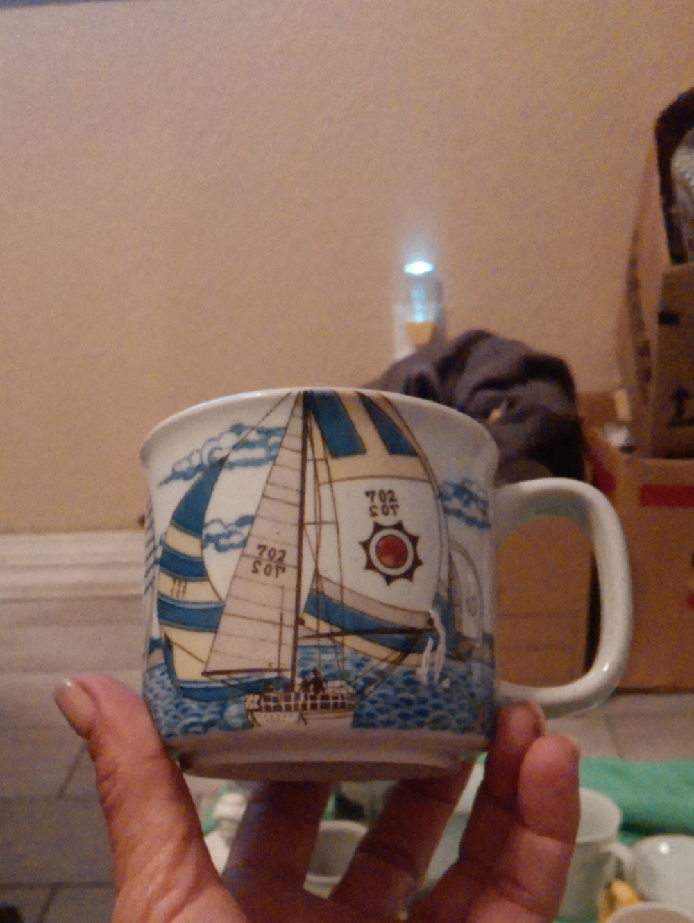 Nautical Sailboat Ceramic Mug - Blue and White